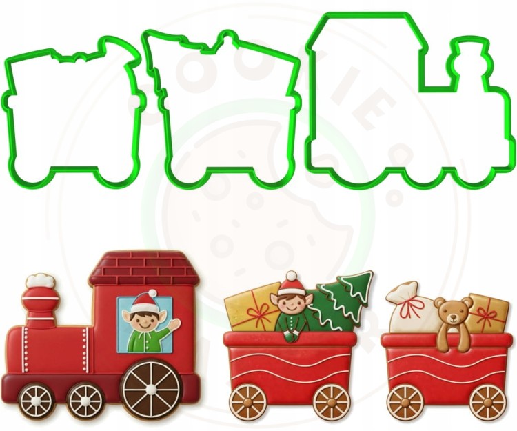 3x FOREMKA ŚWIĄTECZNA BOŻE NARODZENIE POCIĄG Wagoniki CIUCHCIA ZESTAW 3szt