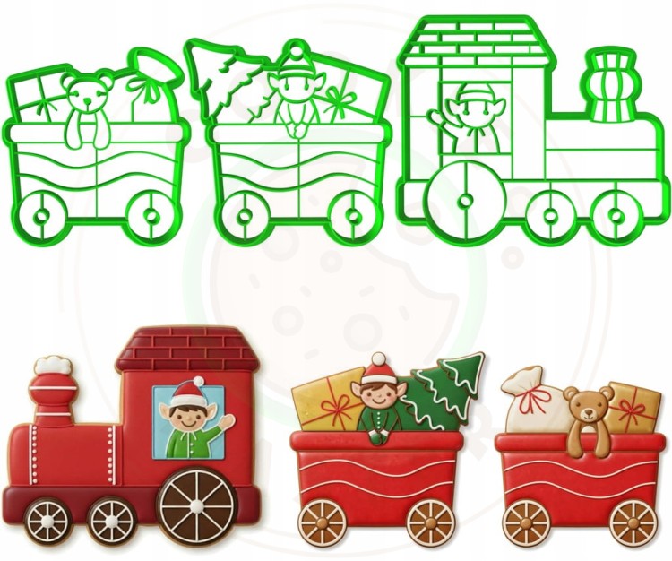 3x FOREMKA ŚWIĄTECZNA BOŻE NARODZENIE POCIĄG Wagoniki CIUCHCIA ZESTAW 3szt