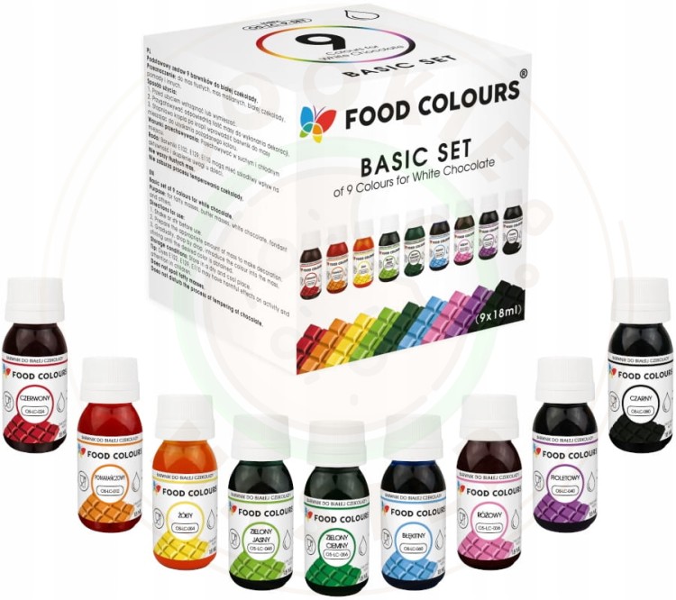 9x BARWNIKI DO CZEKOLADY i mas tłustych Jadalne ZESTAW 9 kolorów x 18ml