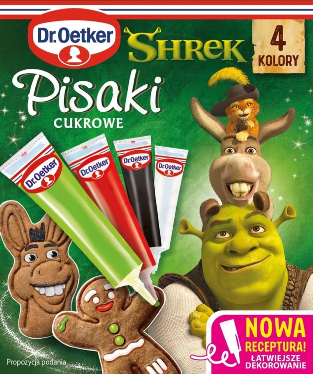 Dr. Oetker KOLOROWE PISAKI SPOŻYWCZE Cukrowe SHREK ZESTAW 4 kolory 68g