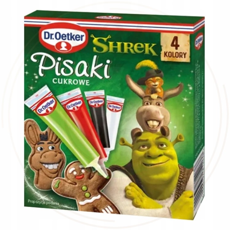 Dr. Oetker KOLOROWE PISAKI SPOŻYWCZE Cukrowe SHREK ZESTAW 4 kolory 68g