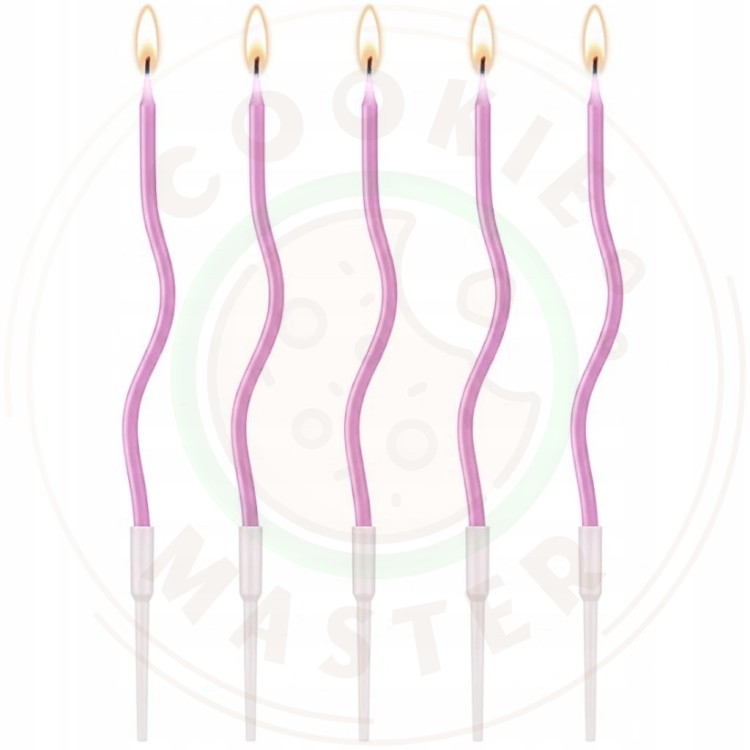 ŚWIECZKI URODZINOWE ŚWIDERKI ZAKRĘCONE DEKORCYJNE NA TORT RÓŻOWE 6 szt.