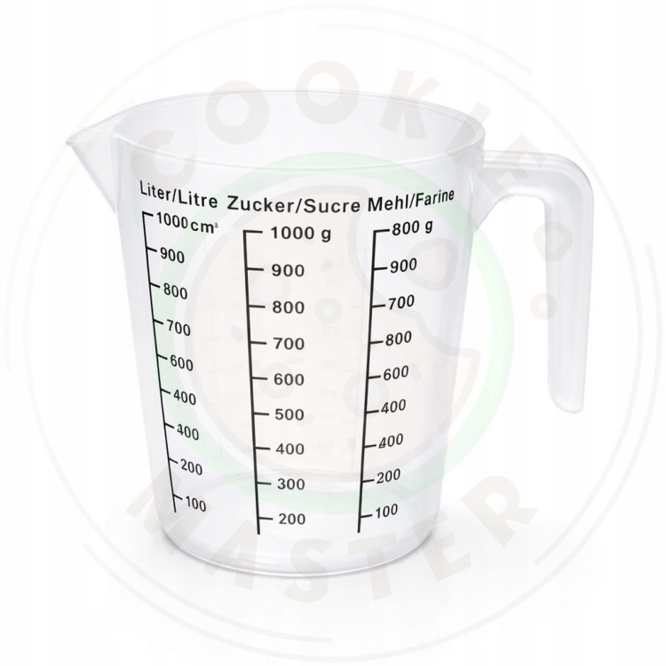MIARKA DZBANEK KUCHENNY Z PODZIAŁKĄ LEJKIEM KUBEK POJEMNIK PLASTIKOWY 1L