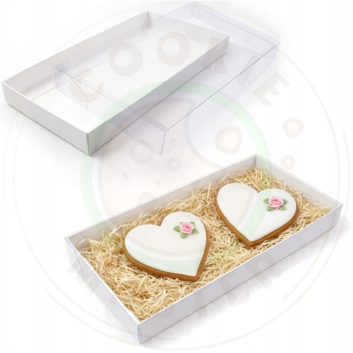 PUDEŁKO PRZEZROCZYSTE KARTONIK NA PREZENTY CIASTKA PIERNIKI BIAŁE 21x11x2cm