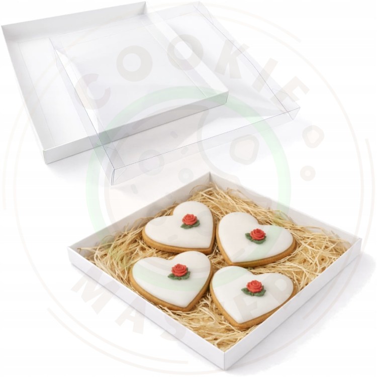 PUDEŁKO PRZEZROCZYSTE KARTONIK NA PREZENTY CIASTKA PIERNIKI BIAŁE 21x21x2cm