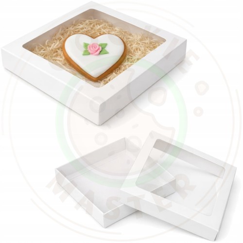 PUDEŁKO KARTONIK Z OKIENKIEM NA PREZENTY CIASTKA PIERNIKI BIAŁE 15×15×2 cm