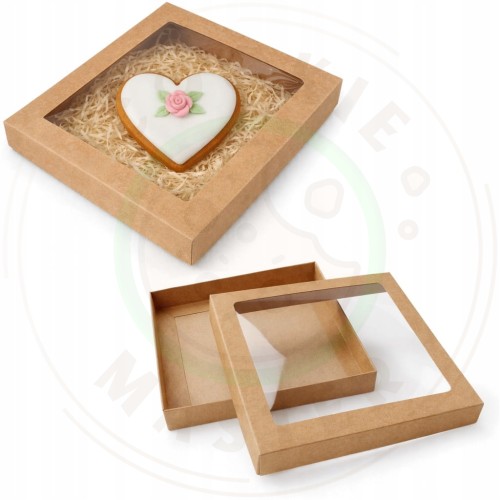 PUDEŁKO KARTONIK Z OKIENKIEM NA PREZENTY CIASTKA PIERNIKI EKO + 21x21×2 cm