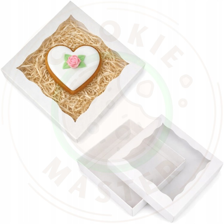 PUDEŁKO KARTONIK Z OKIENKIEM NA PREZENTY CIASTKA PIERNIKI BIAŁE 13×13×2 cm